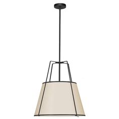 a light fixture with a white shade hanging from it's center point, on a white background