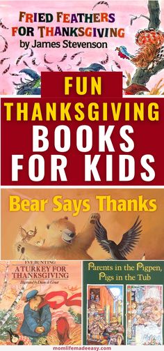 the book cover for fun thanksgiving books for kids, with pictures of turkeys and other animals