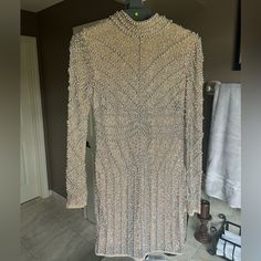 Gorgeous And Perfect For The Holidays! Fitted Hand Embellished Sequin Dress, Hand Embellished Fitted Sequin Dress, Glamorous Long Sleeve Hand Embellished Dress, Hand Embellished Fitted Long Sleeve Dress, Fitted Long Sleeve Hand Embellished Dress, Fitted Long Sleeve Hand-embellished Dresses, Elegant Beaded Mini Dress, Hand Embellished Fitted Dress For Party Season, Glamorous Beaded Mini Dress For Formal Events