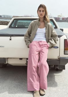 Santorini Striped Trousers Vichy Pattern, Striped Trousers, Sequined Sweatshirt, Sequin Outfit, Pant Trends, Striped Pyjamas, Pajama Pant, Cotton Trousers