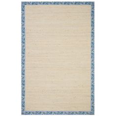 a beige rug with blue border