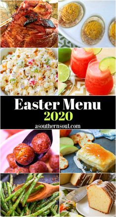 the easter menu is shown with pictures of different foods