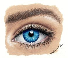 a drawing of an eye with blue iris