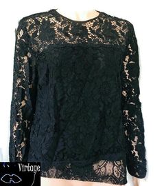 Blouse lace black long sleeve size 12 double layered  keyhole back  measurements Bust 52cmx2 Lenght 63cm Sleeve 64cm Windbreaker Outfit, Blue Winter Coat, Lace Blouse Long Sleeve, Blouse Lace, Womens Blouses, Top Skirt Set, Lace Set, Black Long Sleeve Shirt, Hippie Dresses