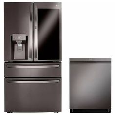 two refrigerators and a freezer are shown side by side