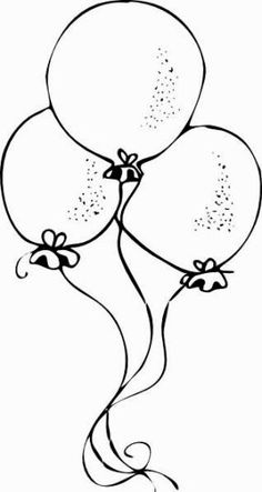 three balloons with bows on them flying in the air, coloring pages for adults and children