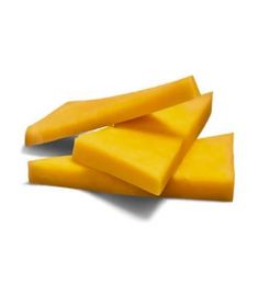 three pieces of cheese are stacked on top of each other