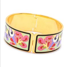 Samuel B Gold Plated Paisley Hinged Bracelet A Vibrant Paisley Pattern Enriches A Gold Plated Bangle Bracelet. - Gold Plated Brass Paisley Print Hinged Bangle Bracelet - Hinge Closure - Approx. 6.5" Inner Circumference - Imported Gold Plated Brass Retails $250 New With Tags. Never Worn. Comes From A Clean, Smoke-Free Home. Formal Multicolor Cuff Bracelet, Multicolor Cuff Bracelet For Formal Occasions, Sapphire Bangle, Amethyst Bangle, 18k Gold Bracelet, Hermes Jewelry, Wooden Bracelet, Pearl Bangle, Coral Bracelet