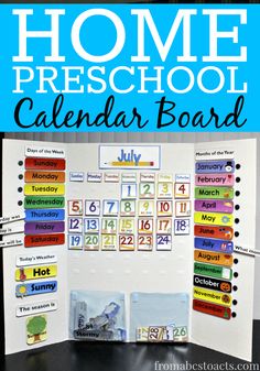 the home preschool calendar board is on display