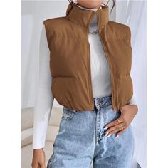 -Item Id 11574582 -Details: Zipper -Neckline: High Neck -Placket: Zipper -Style: Casual -Type: Vest -Color: Brown -Pattern Type: Plain -Sleeve Length: Sleeveless -Length: Crop -Fit Type: Regular Fit -Fabric: Non-Stretch -Filling: 100% Polyester -Material: Fabric -Composition: 100% Polyester -Temperature: Late Fall (10-17/50-63) -Care Instructions: Hand Wash Or Professional Dry Clean -Sheer: No **Open To Offers!!!** **Bundle To Save More** **30% Off Bundles Of 2 Or More Items!!** ***Orders Go Out Bodywarmer Outfit Women, Chaleco Outfit, Outerwear Women Winter, Cropped Vest, Vest Coat, Casual Chic Outfit, Winter Fits, Really Cute Outfits, Winter Coats Women