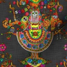 an image of a colorful painting with skulls and flowers on the bottom half of it