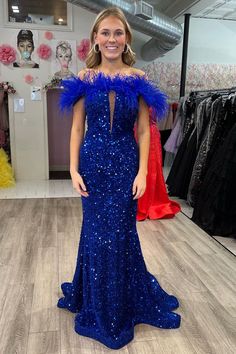 Capture all eyes in this ravishing off-the-shoulder royal blue dress! Adorned with dazzling sequins and soft feathers, it also has a keyhole cutout for a bit of drama and is finished off with a stunning mermaid-style silhouette. Dare to sparkle!

SKU: MD0509
Sequins Fabric
Floor Length
Size: US 0-26 W. Check our Size Chart to get your correct size. 
Recommend custom size for plus size.
Free custom size service is available. Email your exact measurements once order is placed. 
Fully lined & Built with bra
Processing time: 10-15 business days. 
If you want to speed up your dress processing time, please put in the link of rush order fee into your shopping cart to check out with the item you want. And email us the date when you need it once the order is placed.

Feel free to contact our custom Wedding Dress Petticoat, Bodycon Dress Homecoming, Prom Dresses Sparkly, Homecoming Dresses Sparkly, Sparkly Prom Dresses, Sequins Fabric, Lace Beach Wedding Dress, Royal Blue Dress, Evening Dresses Cocktail