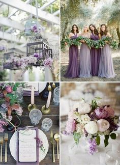 purple and green wedding color palettes for the bridesmaid, bridal party