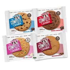 three bags of complete cookie cookies on a white background