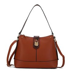 The Ezra Shoulder Bag adds a polished, sophisticated touch to any outfit with its sleek design and modern charm. Crafted from smooth, high-quality vegan leather with faux-snake embossed trims, it offers a contemporary twist on a classic accessory. Its structured silhouette is enhanced with gold-tone embellishments and a decorative front lock, ensuring it stands out in style. Featuring a magnetic snap fastening, top zipper closure, and a fully lined interior, it keeps your belongings secure and o Top Handle Shoulder Bag With Metal Hardware For Errands, Brown Satchel With Metal Hardware For Everyday Use, Cognac Top Handle Bag With Metal Hardware, Brown Tote Shoulder Bag With Metal Hardware, Brown Flap Shoulder Bag With Metal Hardware, Brown Bags With Metal Hardware For Everyday Use, Cognac Large Capacity Crossbody Shoulder Bag, Everyday Brown Shoulder Bag With Metal Hardware, Brown Satchel With Metal Hardware