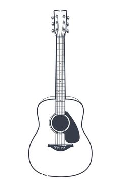 a black and white drawing of an acoustic guitar