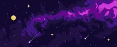 an old pixel style space scene with stars and clouds