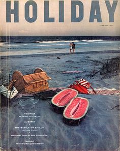 an old magazine cover with figs on the beach