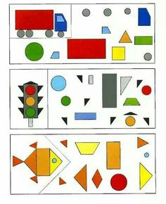 an image of paper cut outs with shapes and colors on them, including a traffic light