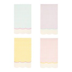 four pieces of paper with different colors and patterns on them, one is pink, the other is yellow