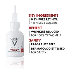 Brand: VichyFeatures: Daily environmental aggressors such as pollution cause visible discoloration, leaving the skin less radiant. Experience the power of retinol with LiftActiv Pure Retinol Serum. Our powerful formula contains .2% Pure Retinol to reduce wrinkles, even deep ones, for 100% of participants in our 5 month Glycerin Benefits, Botox Face, Retinol Serum, Deep Wrinkles, Gentle Cleanser, Vitamin C Serum, Anti Aging Skin Products, Skincare Set