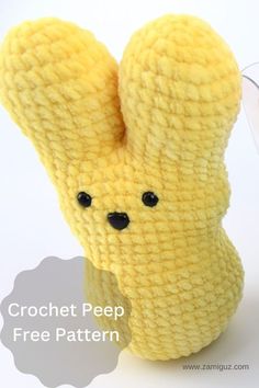 an yellow crochet peep Easter bunny Peep Pattern, Crochet Peep, Crochet Bunny Patterns, Egg Amigurumi, Easter Crochet Patterns Free, Bunny Patterns, Easter Bunny Crochet Pattern, Crochet Easter Basket, Super Cute Crochet