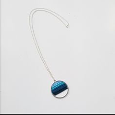 Long Silver Chain With Shades Of Blue Pendant Comes In Little Burlap Bag Makes A Great Gift Blue Long Necklace For Gift, Blue Necklace With Round Pendant, Adjustable, Adjustable Blue Round Pendant Necklace, Blue Round Pendant Necklace, Handmade Blue Long Necklace For Gift, Blue Pendant, Blue Necklace, Silver Blue, Blue And Silver