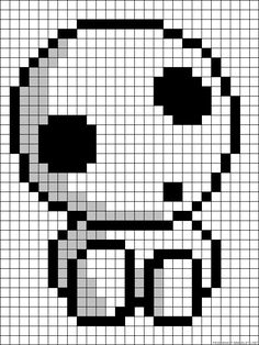 a pixellated image of a skull in black and white, on a grid background