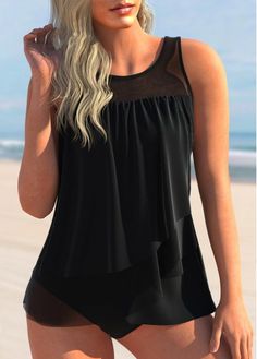 Color:Black;Size:S;Size:M;Size:L;Size:XL;Size:XXL;Strap Style:Unadjustable;Package Contents:1 X Tankini Top , Without Bottom;Pad Style:Removable;Decoration:Layered;Pattern Type:Solid;Bra Style:Padded;Support:Wire Free;Season:Summer;Style:Vacation;Occasion:Beach;Color Scheme:Black;Washing Instructions:Hand Wash;Composition:82% Polyester, 18% Spandex; Womens Tankini Swimwear, Black Tankini Top, Fashion Bra, Black Tankini, Beach Color, Swimwear Tankini, Bra Style, Swim Suits, Tankini Set