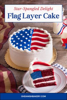 O&H Danish Bakery Memorial Day Flag Layer Cake Red White And Blue Cakes, Red White And Blue Cake Ideas, Red White Blue Cake, Usa Cake, Blue Velvet Cakes