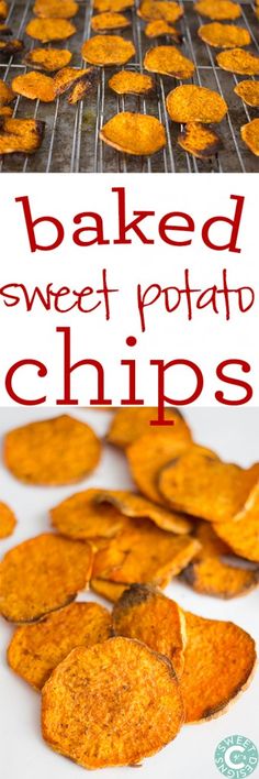 baked sweet potato chips on the grill with text overlay that reads baked sweet potato chips