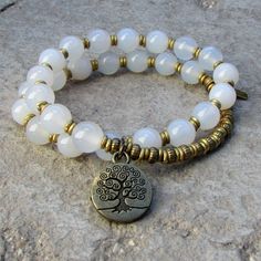 Bracelets - Calm, White Agate 27 Bead Mala Wrap Bracelet Spiritual Beads, Gemstone Wrap Bracelet, Peace Bracelet, Beaded Jewelry Bracelets, Wrist Mala, Beads Bracelet Design, Beads Bracelets, Jewelry White, Beaded Wrap Bracelets