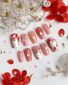 Cinnamoroll Nail Art, Cinnamoroll Nails, Lunar New Year Nails, Sanrio Nails, Soft Gel Tips, Japanese Nail Design, Year Nails, Ideas Uñas, Kawaii Nail Art