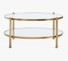 two tiered glass and brass coffee table