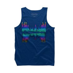 City of Sounds is a cozy ring spun cotton tank top designed by clingcling for Design By Humans. Pick up this tank and support one of our global artists today. Size: small. Color: royal. Gender: male. Age Group: adult. Pattern: Music. Multicolor Sleeveless Graphic Print T-shirt, Blue Sleeveless T-shirt With Graphic Print, Multicolor Crew Neck Cotton Tank Top, Cityscape Silhouette, Rainbow Music, Graphic Tank Tops, Music Design, Cotton Tank Top, Men's Tank