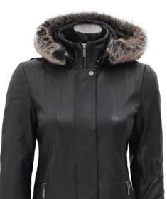 100% Real Lambskin Leather. Internal soft polyester lining. Removable faux fur hood, flap snap-tab closure with zipping. Two exterior pockets and one inside pocket.  Black color finishing that goes with every style.  Check measurements via size chart for a better fit. Your winter gear is ready to insulate you. A timeless silhouette in a black hooded style that adds performance style and comfort. Comes with a removable faux fur hood to give you a warmth experience. While the rest of the properties include a central snap-button and zip closure. Two sides zipped pockets and textured exterior design. Shearling Coat Womens, Winter Gear, Shearling Coat, Fur Hood, Lambskin Leather, Leather Coat, Black And Brown, Faux Fur, Winter Jackets