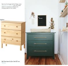 an image of a dresser in the living room with text describing it's different colors