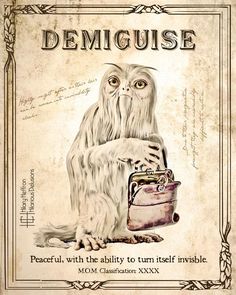 an old poster with a long - haired owl holding a suitcase