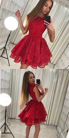 Red Cap Sleeve Lace Cheap Short Homecoming Dresses with Bow Knot, QB0211 #homecomingdresses #homecoming Dresses With Bow, Cheap Homecoming Dresses, Lace Homecoming Dresses, Red Cap, Beauty Dress, Grad Dresses, Bow Knot