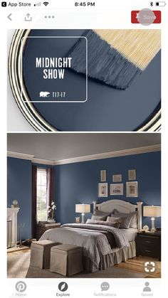 the blue paint is being used in this bedroom and it's been painted to match the