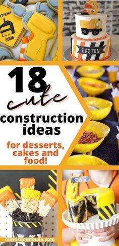 construction themed desserts are featured in this collage