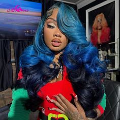 Ombre Blue 13x6 Lace Frontal Wigs Human Hair Body Wave Blue Colored 5x5 Closure Wig For Women Pre Human Wigs, Brazilian Body Wave, Body Wave Wig, Blue Ombre, Hd Lace, Wigs Hair Extensions, Lace Frontal Wig, Frontal Wigs, Body Wave