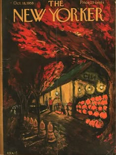 the new yorker magazine cover shows an image of a storefront with pumpkins on it