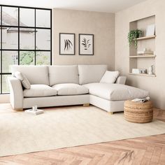 a living room with a large white couch