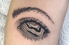 a close up view of an eye tattoo on the leg