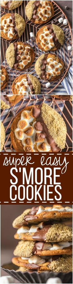 some cookies are cooling on a rack with chocolate and marshmallows