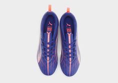 a pair of purple and orange sneakers