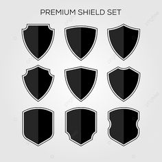 a set of black shields on a white background