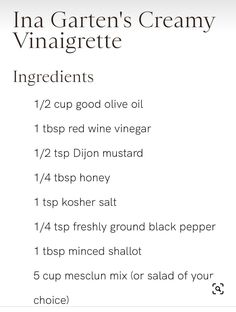 an info sheet with instructions for how to make homemade creamy vinaigrette