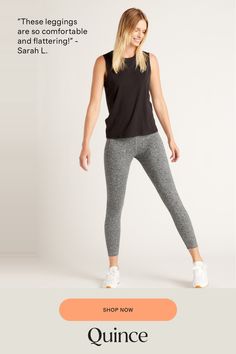 These leggings have everything needed to be your go-to workout bottoms, without compromising on looks. Perfect for low-impact workouts, yoga, travel, or just lounging. Made from recycled materials and featuring 4-way stretch for the perfect fit.  | Quince | Women's Ultra-Soft Performance Leggings in Heather Grey, Recycled Polyester, Size Large Versatile Tight Activewear For Light Exercise, Versatile Moisture-wicking Leggings For Light Exercise, Versatile Tight Yoga Pants For Light Exercise, Versatile Tight Yoga Pants For Exercise, Versatile Tight Leggings For Light Exercise, Micro-elastic Go-dry Leggings For Light Exercise, Versatile Leggings For Light Exercise With 4-way Stretch, Athleisure Tight Leggings For Light Exercise, Tight Athleisure Leggings For Light Exercise